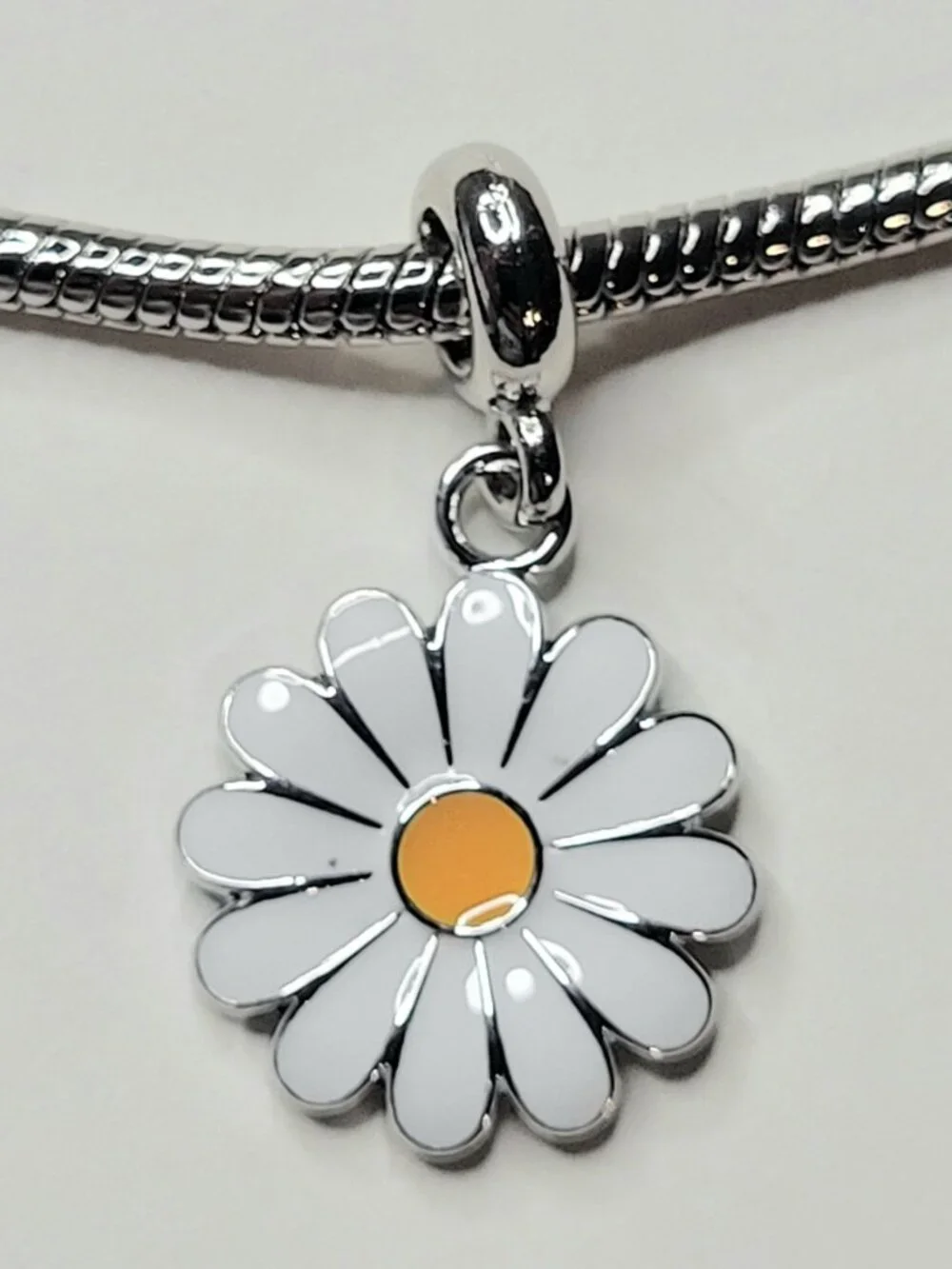 NWT For Pandora Charm Bracelets Cute Metal White Daisy Flower Dangle Charm